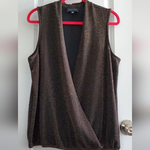 Crepe Dressy V Neck Top - Black with Gold Shimmer - Picture 1 of 7